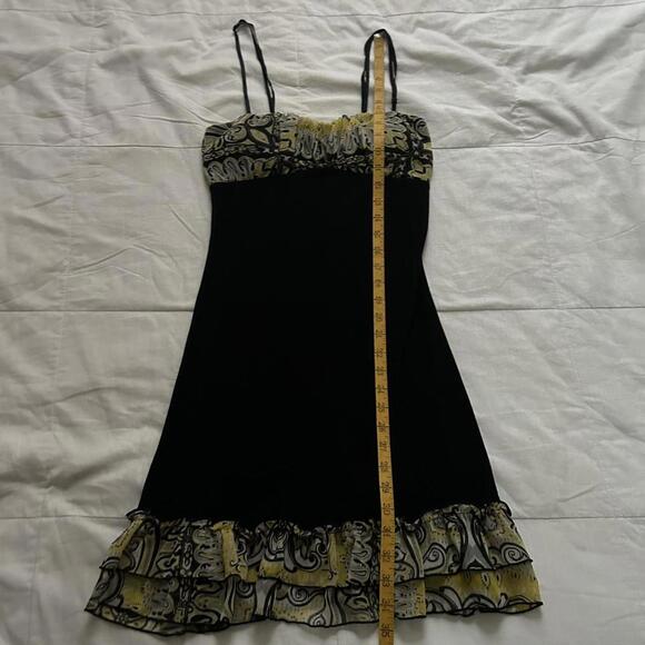 Y2K Dots yellow paisley ruffle blackmini dress with adjustable straps Size small - Picture 7 of 8